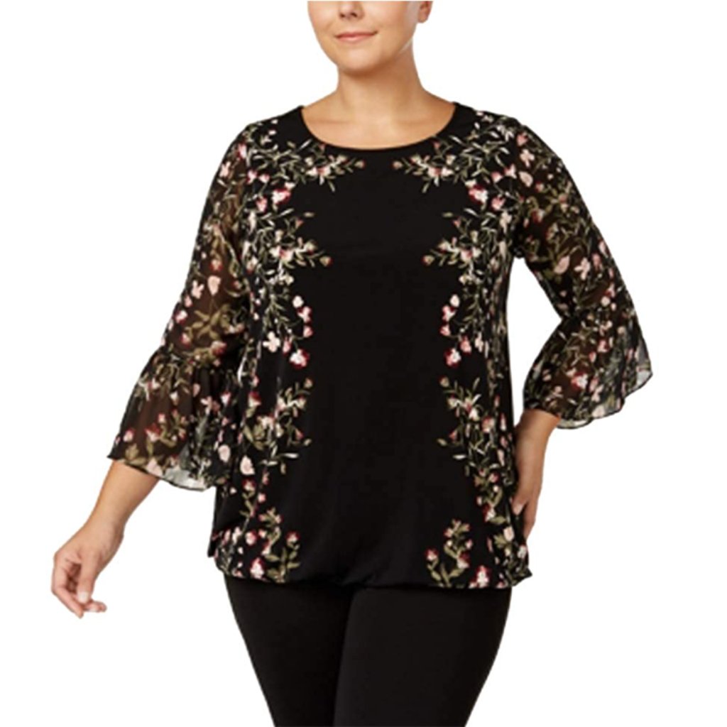 Nwot Alfani Floral Bubble Hem Flounce Sleeve Top